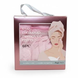 NWOT FRESH FACE 6 PC Eye Makeup Remover Mitts Pink Reusable Storage Bag Gift Set